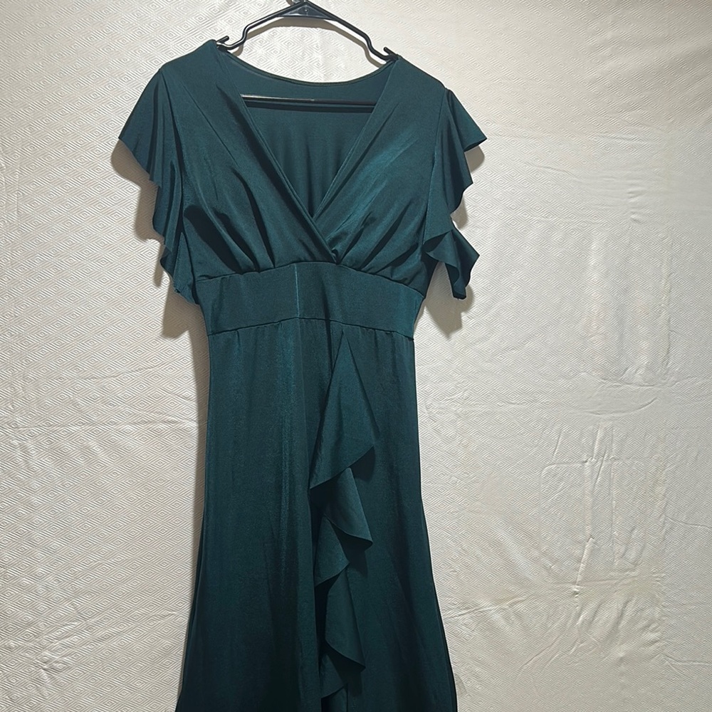 Green Asymmetrical Ruffled Wrap Sundress